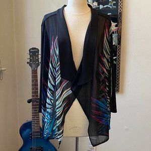 Black Sheer Palm Leaves Blouse Drape Cover Up by Dana Buchman. Size M.